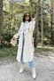 Women's Ecru Long Sleeve, Double Pocket, Oval Cut the Skirt, Belt, Cashmere Shirt Coat - 4