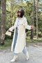 Women's Ecru Long Sleeve, Double Pocket, Oval Cut the Skirt, Belt, Cashmere Shirt Coat - 3