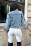 Short Denim Jeans Jacket with Snow Wash Buttons Pockets - 2