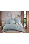 Mint Green Colored Natural Striped Double Duvet Cover Set