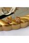Gold Steel Earrings with Pink Stones - 3