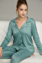 Green Patterned Shirt Collar Button Milan Knitted Pajamas Suit25224017