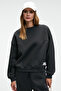 SERENYA Women's Cotton Label Detail Crew Neck Anthracite Sweatshirt