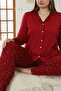 Burgundy Patterned Large Size Battal Size Shirt Collar Buttoned Milan Knitted Pajamas Suit25224316