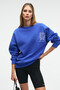 Audra Women's Oversize Round Neck Blue Sweatshirt with Embroidery Detail