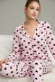 Pink Heart Pattern Shirt Collar Button Milan Knitted Pajamas Suit25224023