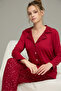 Burgundy Star Patterned Shirt Collar Button Milan Knitted Pajamas Suit25224025