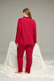 Burgundy Patterned Large Size Battal Size Shirt Collar Button Milan Knitted Pajamas Suit25224319 - 3
