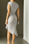 Gray Scuba Fabric Off the Shoulder Flounce Dress - 2