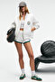 TORMENTA Women's Embroidered Zip-Up Stand-Up Collar Double Pocket Raglan Sleeve White Sweatshirt - 4
