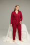 Burgundy Patterned Large Size Battal Size Shirt Collar Buttoned Milan Knitted Pajamas Suit25224338 - 2