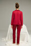 Burgundy Star Patterned Shirt Collar Button Milan Knitted Pajamas Suit25224025 - 3