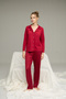 Burgundy Star Patterned Shirt Collar Buttoned Milan Knitted Pajamas Suit25224030 - 2