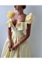 Ruffle Strap Button Striped Belted Midi Dress – Pink, Yellow, Blue - 6