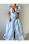 Ruffle Strap Button Striped Belted Midi Dress – Pink, Yellow, Blue - 5