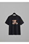 Teddy Bear Printed Black T-Shirt for Women