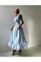 Ruffle Strap Button Striped Belted Midi Dress – Pink, Yellow, Blue - 4