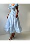 Ruffle Strap Button Striped Belted Midi Dress – Pink, Yellow, Blue - 7