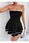 Mini Flared Dress with White Piping at the Ends