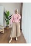 Women's Skirt Top with Tunnel Waist Hijab Short Shirt Pink - 4