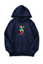 Unisex Oversize Hooded Winter Parrot Printed Hooded Sweatshirt - Navy Blue
