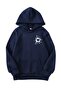 Unisex Oversize Hooded Winter Heart Drop Printed Hooded Sweatshirt - Navy Blue