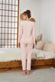 Salmon Love Embroidery Ribbed Knitted Pajamas Suit25226001 - 3