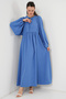 Women's Balloon Sleeve Long Hijab Dress Indigo 1124 - 3