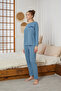 Indigo Love Embroidery Ribbed Knitted Pajamas Suit25226001 - 2
