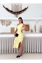 Women's Yellow Stone Detailed One Shoulder and Slit Long Dress - 5