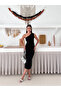 Women's Black Stone Detailed One Shoulder and Slit Long Dress - 4
