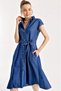 Women's Buttoned Belted Denim Dress Navy Blue 1011 - 2