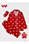 Cotton Suede Fabric Red Heart Patterned Shirt Collar Buttoned Sleepwear Set with Sleeping Glasses Suitable for Girl and Mother - 2