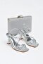 Women's Summer Silver Faux Leather Heeled Shoes and Bag Set
