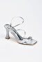 Women's Summer Silver Faux Leather Heeled Shoes and Bag Set - 6
