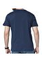 Colorful Leaf Chest Printed Cotton Combed Cotton Round Neck Navy Blue T-Shirt - 3
