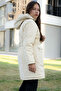 Cream Belted Nubuck Fabric Girl's Fur Lined Hooded down Jacket 21315 - 5