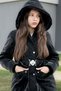 Black Belted Nubuck Fabric Girl's Fur Lined Hooded down Jacket 21311 - 5