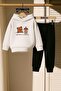 Printed 3 Thread Children's Tracksuit Set with Coffee Drinking