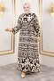 Asel Patterned Viscose Long Hijab Dress Tsd250205 Brown - 4