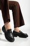 Women's Loafer Moccasin Black Skin Casual Shoes - 3