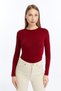 Women's Black Claret Red Round Neck 2-Piece Bodysuit - 6