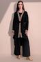 Women's Black Stylish Straw Detailed Belted Casual Kimono - Suitable for Hijab - 2
