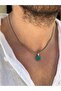 Aerys Men's Minimal Square Green Chrysoprase Natural Stone Pointed Steel Necklace - 3