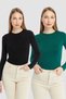 Women's Black Emerald Round Neck 2-Piece Bodysuit