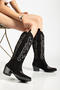 Women's Cowboy Boots - Embossed Double Color Embroidery Detailed Long Boots - 2