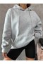 Women's Gray Good Vibes Print Detailed Hooded Pocket Sweatshirt-Hoodie - 2