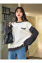 Cream-Anthracite Enough Printed 3 thread Oversize Crew Neck Sweatshirt