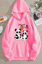 Oversize Printed Hooded Pink 3 thread Sweatshirt
