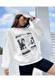 White Printed 3 thread Oversize Crew Neck Sweatshirt - 3